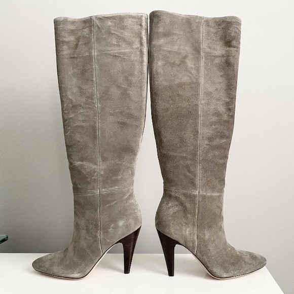 $695 Veronica Beard Sanzi Slouch Taupe Suede Leather Tall Knee High Boots Sz 6.5 - Picture 2 of 16
